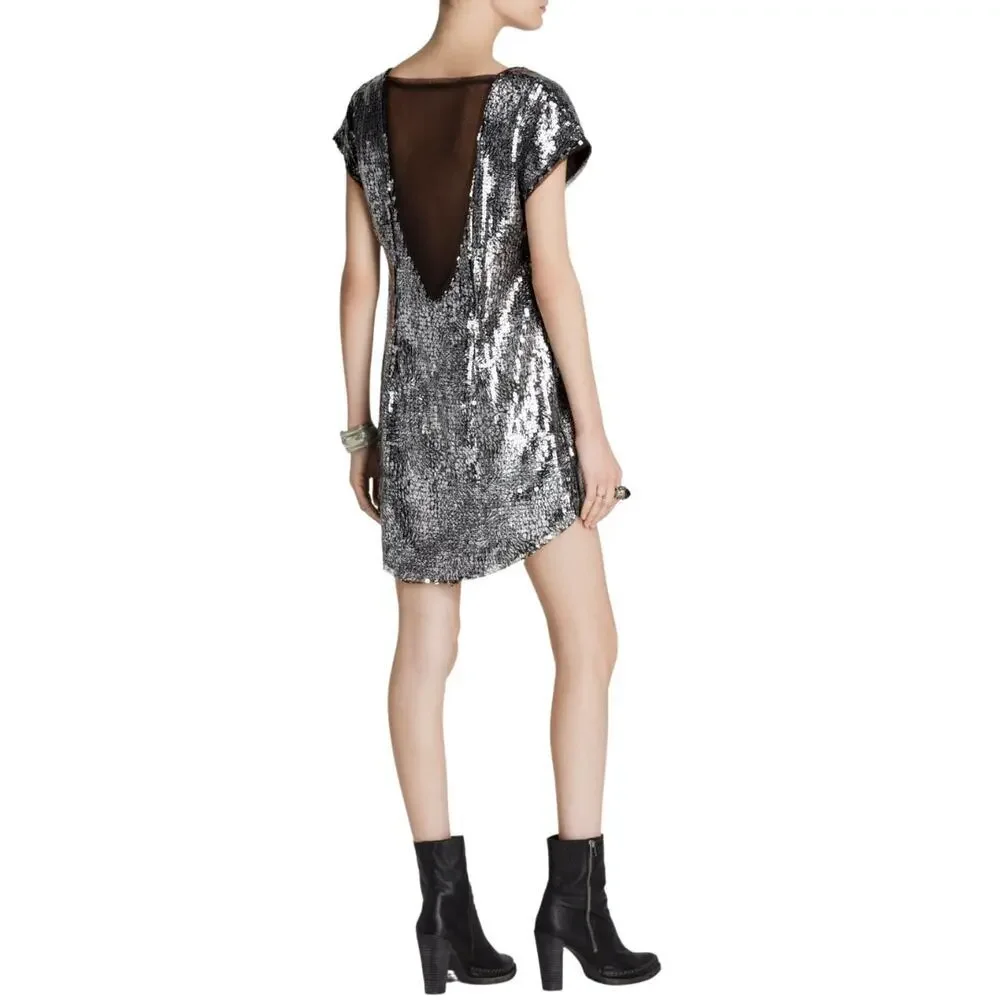 Free People Midnight Dreamer dress sz small silver metallic mini